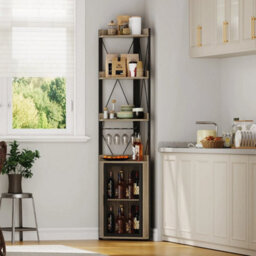 Grey Corner Wine Rack Drinks Cabinet Bottle Storage With Glass Holders - thumbnail 1