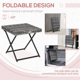 Grey-Folding Square Rattan Coffee Table For Bistro Balcony Garden Outdoor - thumbnail 4