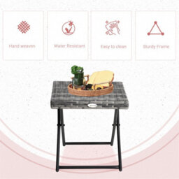 Grey-Folding Square Rattan Coffee Table For Bistro Balcony Garden Outdoor - thumbnail 5