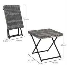 Grey-Folding Square Rattan Coffee Table For Bistro Balcony Garden Outdoor - thumbnail 2