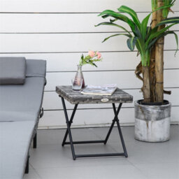 Grey-Folding Square Rattan Coffee Table For Bistro Balcony Garden Outdoor - thumbnail 1