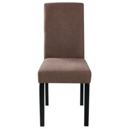 Beliani Set Of 2 Brown Fabric Dining Chairs With Rubberwood Legs, High-Back Modern Design - thumbnail 1