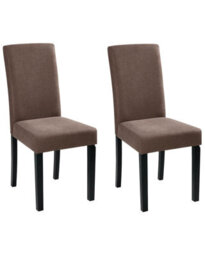 Beliani Set Of 2 Brown Fabric Dining Chairs With Rubberwood Legs, High-Back Modern Design - thumbnail 3