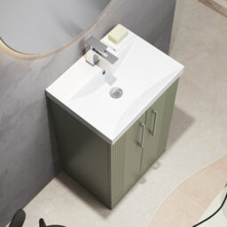 Balterley Belvide Partial Fluted 2 Door Floor Standing Vanity Unit With 1 Tap Hole Thin-Edge Basin- 500mm - Satin Green - thumbnail 5