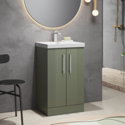 Balterley Belvide Partial Fluted 2 Door Floor Standing Vanity Unit With 1 Tap Hole Thin-Edge Basin- 500mm - Satin Green - thumbnail 6