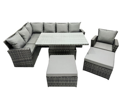 Fimous Poly Rattan Outdoor Patio Height Adjustable Rising Lifting Table Corner Sofa Set With 2 Big Stool,chair For Garden - image 1