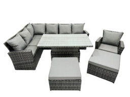 Fimous Poly Rattan Outdoor Patio Height Adjustable Rising Lifting Table Corner Sofa Set With 2 Big Stool,chair For Garden - thumbnail 1