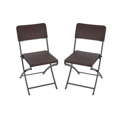 2Pc Patio Bistro Chair Set Garden Furniture Plastic Rattan Folding Outdoor Brown - image 1