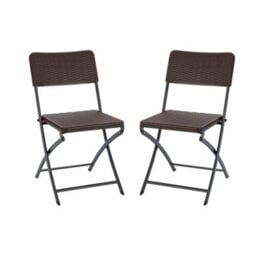 2Pc Patio Bistro Chair Set Garden Furniture Plastic Rattan Folding Outdoor Brown - thumbnail 3