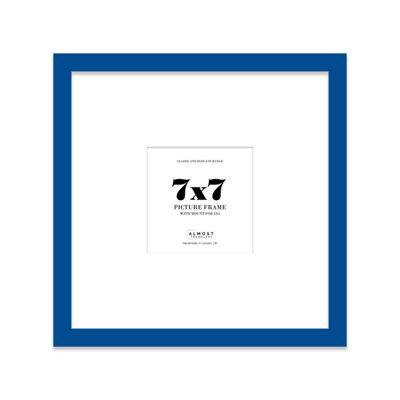 "7X7"" Blue Picture Frame - 7X7"" Square Frame With 4X4"" Mount For 7X7""/4X4"" Pictures Art Deco Style Room Decor, 1 Pack" - image 1