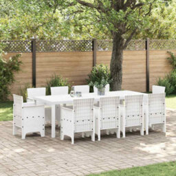 Berkfield Garden Dining Set 11 Pcs White Polt Rattan - thumbnail 1