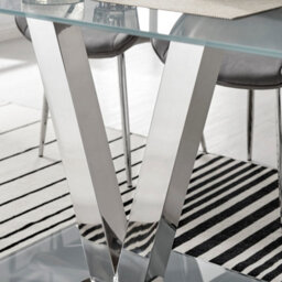 Furniturebox Florini Grey Glass And Chrome Metal 6 Seater Dining Table With Statement V Shaped Legs For Modern Minimalist Dining Room - thumbnail 4