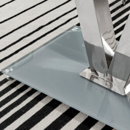 Furniturebox Florini Grey Glass And Chrome Metal 6 Seater Dining Table With Statement V Shaped Legs For Modern Minimalist Dining Room - thumbnail 3