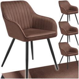 Tectake Set Of 4 Chair Marilyn - Velvet Look, Quilted, Continuous Backrest, Slim Steel Legs  - Brown/black