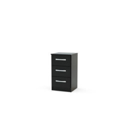 Black Gloss Bedside Cabinet Birlea Lynx High All 3 Drawer Chest Bedroom New - thumbnail 2