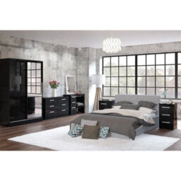 Black Gloss Bedside Cabinet Birlea Lynx High All 3 Drawer Chest Bedroom New - thumbnail 3
