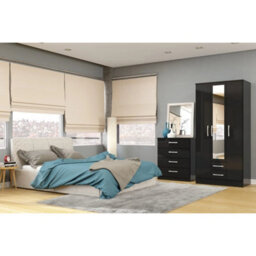 Black Gloss Bedside Cabinet Birlea Lynx High All 3 Drawer Chest Bedroom New - thumbnail 4