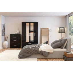 Black Gloss Bedside Cabinet Birlea Lynx High All 3 Drawer Chest Bedroom New - thumbnail 5