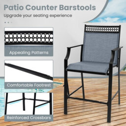 Costway Set Of 2 Outdoor Patio Chairs Home Fabric Bar Stools W/ Footrest - thumbnail 9
