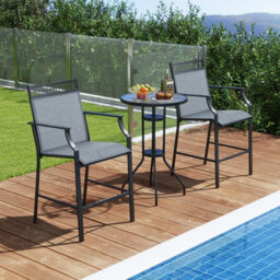 Costway Set Of 2 Outdoor Patio Chairs Home Fabric Bar Stools W/ Footrest - thumbnail 3