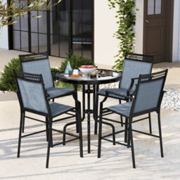 Costway Set Of 2 Outdoor Patio Chairs Home Fabric Bar Stools W/ Footrest - thumbnail 5