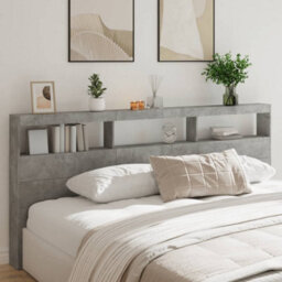 Berkfield Headboard Cabinet With Led Concrete Grey 220X17X102 Cm - thumbnail 1