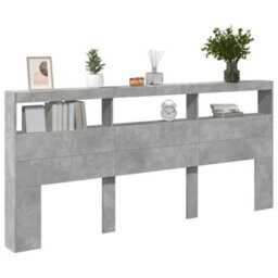 Berkfield Headboard Cabinet With Led Concrete Grey 220X17X102 Cm - thumbnail 5