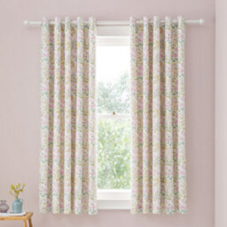 Dreams & Drapes Edith Ditsy Floral Print Light Filtering Lilac Eyelet Curtains - thumbnail 1
