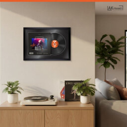 "AK Frames 25X17"" Matte Black Modern Vinyl Record Frame With Black Mount For 12 Inch Lp Cover & Disc - Overlapped Design" - thumbnail 5