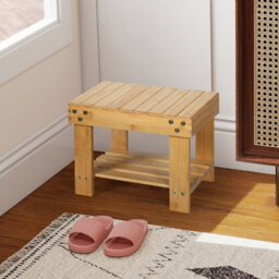 Levede Bamboo Stool Footrest Bathroom Shower Stool Bench Shoe Rack Seat - thumbnail 1