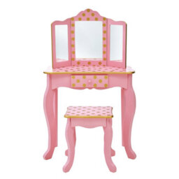 Teamson Kids Play Vanity Table Set, Children's Dressing Table With Mirror & Stool, Polka Dots, Pink/gold - thumbnail 4