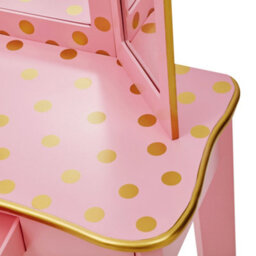 Teamson Kids Play Vanity Table Set, Children's Dressing Table With Mirror & Stool, Polka Dots, Pink/gold - thumbnail 9