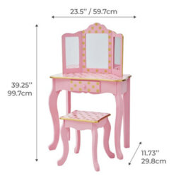 Teamson Kids Play Vanity Table Set, Children's Dressing Table With Mirror & Stool, Polka Dots, Pink/gold - thumbnail 7