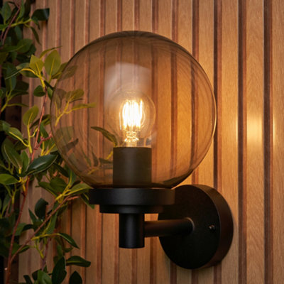 Litecraft Agio Black Globe Outdoor Wall Light With Smoke Shade - image 1