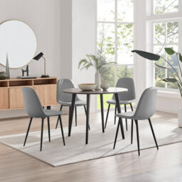 Furniturebox Uk Koko Walnut Effect Round Dining Table & 4 Grey Corona Black Leg Chairs - thumbnail 1
