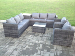 Fimous Dark Mixed Grey Outdoor Rattan Garden Furniture Set Corner Sofa 2 Tables With 2 Chairs - thumbnail 5