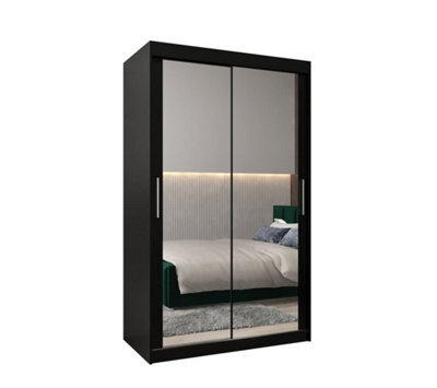 Arte Tokyo 03 Contemporary Mirrored 2 Sliding Door Wardrobe 5 Shelves 2 Rails Black Matt (H)2000mm (W)1200mm (D)620mm - image 1