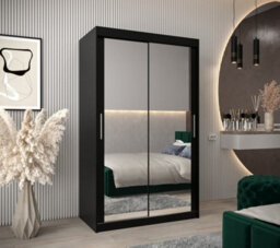 Arte Tokyo 03 Contemporary Mirrored 2 Sliding Door Wardrobe 5 Shelves 2 Rails Black Matt (H)2000mm (W)1200mm (D)620mm - thumbnail 2
