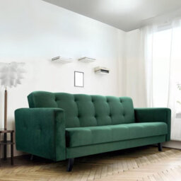 Sofa Bed With Storage Bonell Springs Pull Out Sleep Function Green Fabric Upholstery Modern Design Lizbona - thumbnail 3