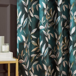 "Sundour Madrid Blackout Ready Made Leaves Eyelet Curtains Bottle Green 90X90""" - thumbnail 5