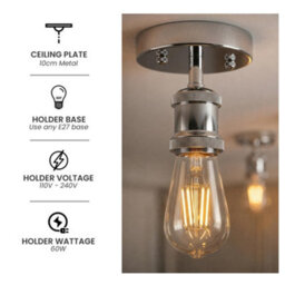 Industrial Semi Flush Mount Ceiling Light Chrome E27 Ceiling Fitting Vintage Lamp Holder For Kitchen Hallway - thumbnail 6