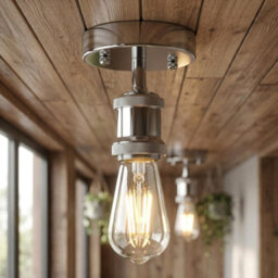 Industrial Semi Flush Mount Ceiling Light Chrome E27 Ceiling Fitting Vintage Lamp Holder For Kitchen Hallway - thumbnail 2
