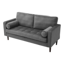 Thehotsale Grey Double Sofa 2-Seat Velvet Sofa With Bolster Pillows - thumbnail 4