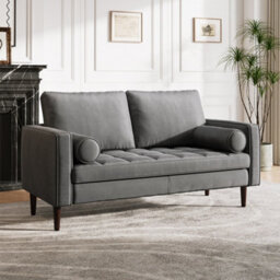 Thehotsale Grey Double Sofa 2-Seat Velvet Sofa With Bolster Pillows - thumbnail 1