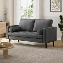 Thehotsale Grey Double Sofa 2-Seat Velvet Sofa With Bolster Pillows - thumbnail 2