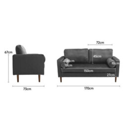 Thehotsale Grey Double Sofa 2-Seat Velvet Sofa With Bolster Pillows - thumbnail 8