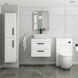 Royal Bathrooms 600mm Wall Hung Vanity Unit 2 Drawer Gloss White & Cube Countertop Basin With Matt Black Handle - thumbnail 2