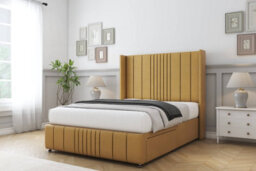 "Comfort Grace Mustard Plush Divan Bed Set No Drawers - 54"" Wingback & 12"" Footboard 3' Single" - thumbnail 2