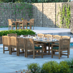 Eterna Cologne Teak Garden Outdoor Dining Table & 10 Seat Chair Set - With Green Cushions - thumbnail 4