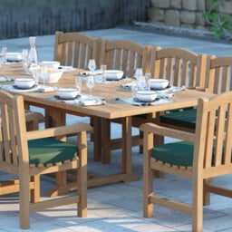 Eterna Cologne Teak Garden Outdoor Dining Table & 10 Seat Chair Set - With Green Cushions - thumbnail 1